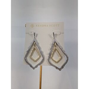 Kendra Scott Simon Teardrop Silver Gold Tone Geometric Open Frame Drop Earrings